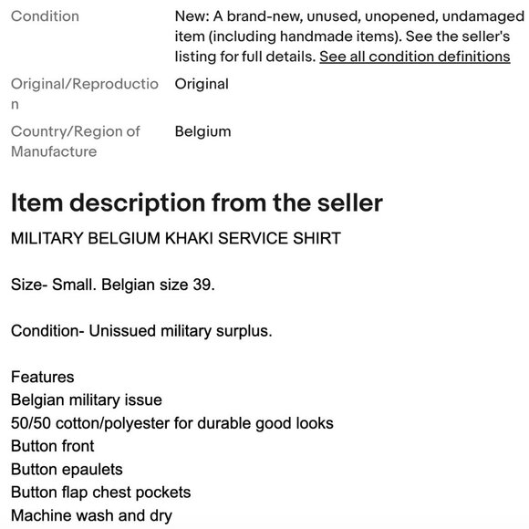 Belgian Miliary Army Khaki Service Dress Shirt Officer (NEW) - Picture 2 of 2